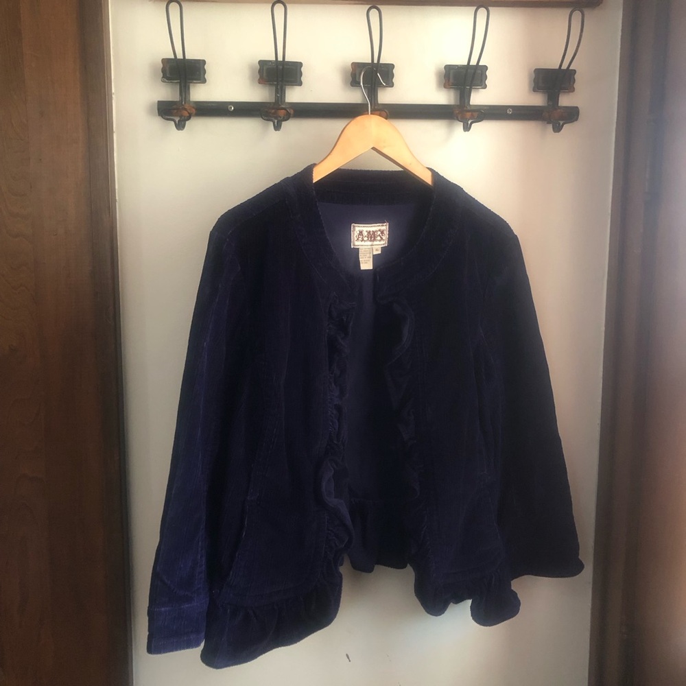 💙 VINTAGE Navy Ruffled Velvet Corduroy Jacket 💙